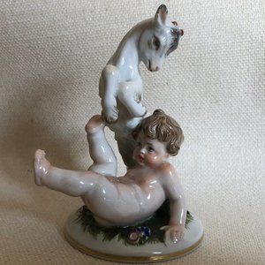 Goat with Baby Boy figurine Augarten Wien Rare